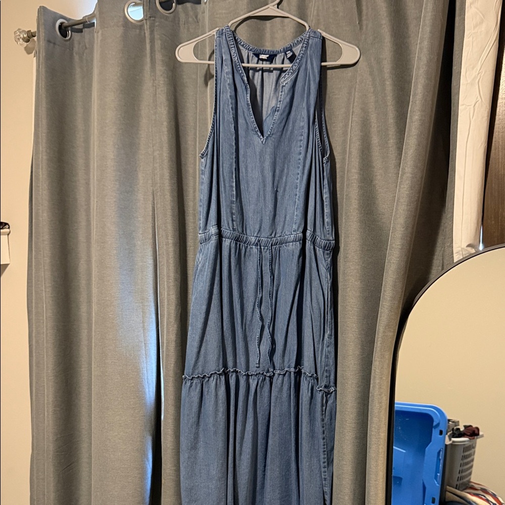 Lands' End Sleeveless Chambray Blue Tiered Maxi Dress